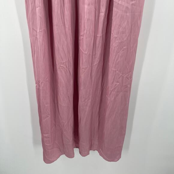 OLD NAVY Dress Large Satin Fit & Flare Sleeveless Smocked Midi Pink V-Neck NWT - Picture 13 of 14